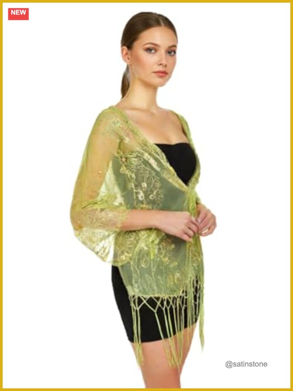 Sequin Shawl Wrap Evening Dress Fringed Metallic Cover Up 23x60